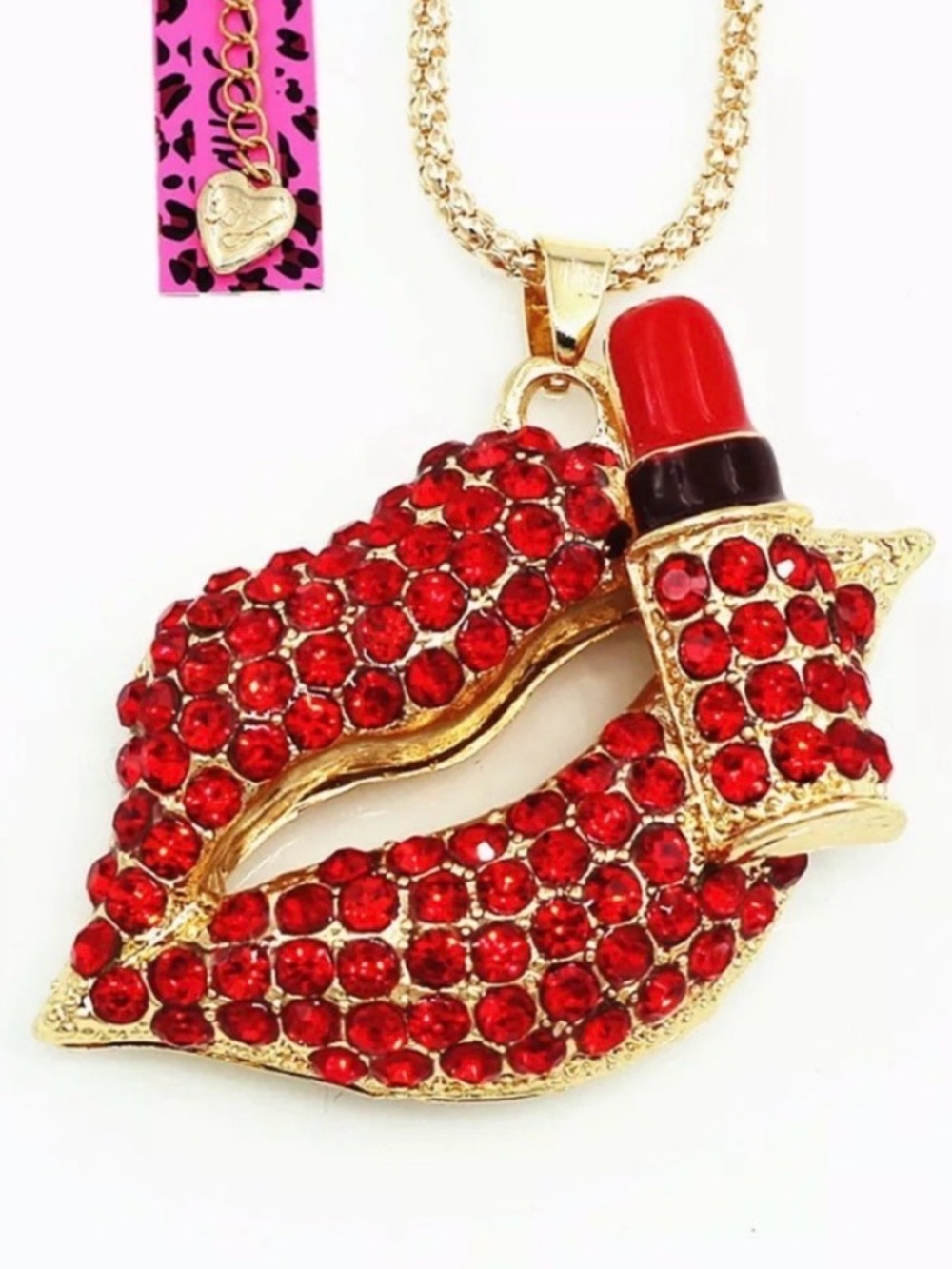 Nwt Lips Lipstick Pendant Betsey John Sweater Necklace